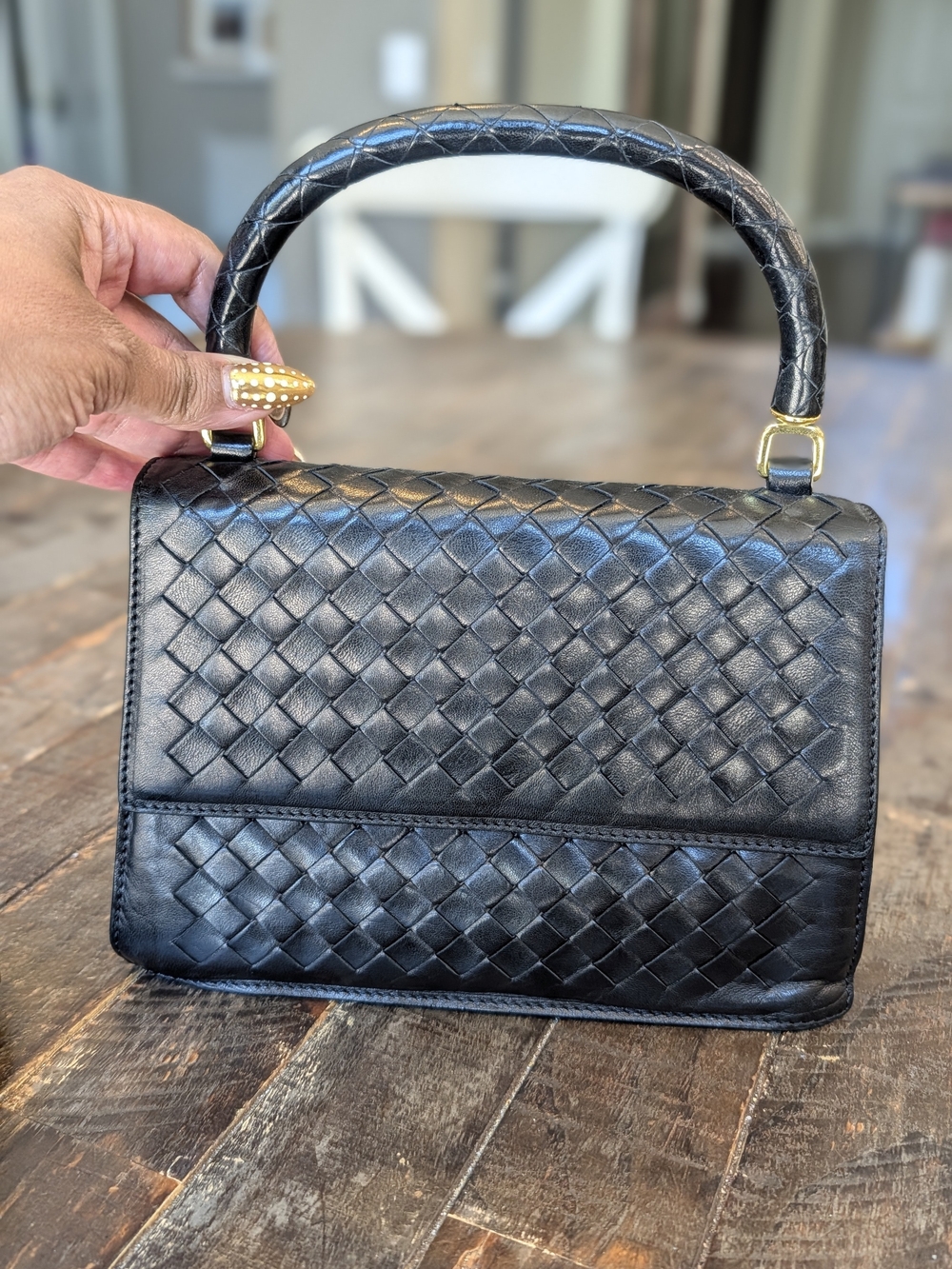 Bottega Veneta Vintage Woven Mini Top Handle In Dark Chocolate Brown